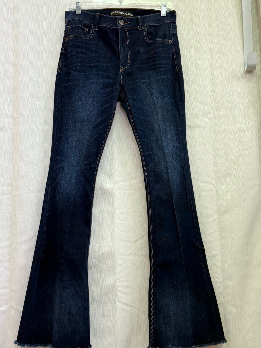 Express Dark Indigo Flare Jeans - high Rise bell flare